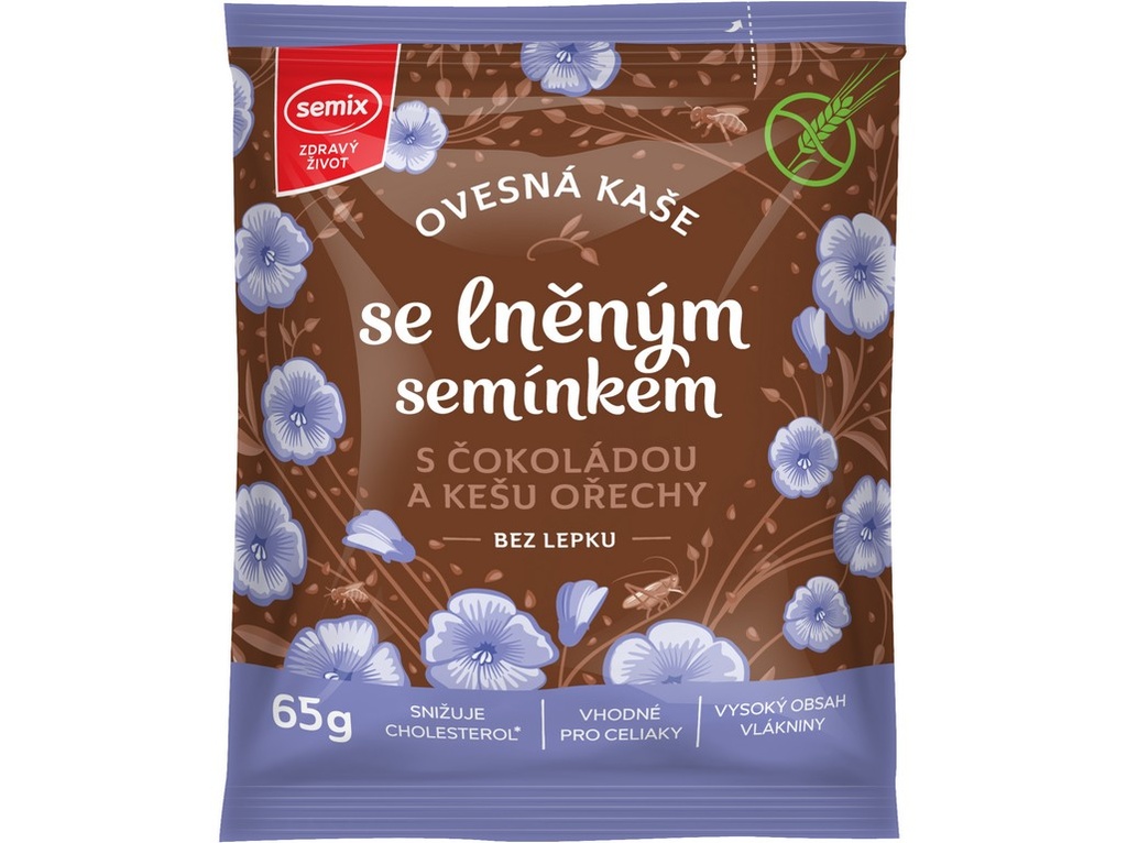 Kaša s čokoládou, kešu orieškami a ľanovým semienkom 65g , Semix 65 g SEMIX