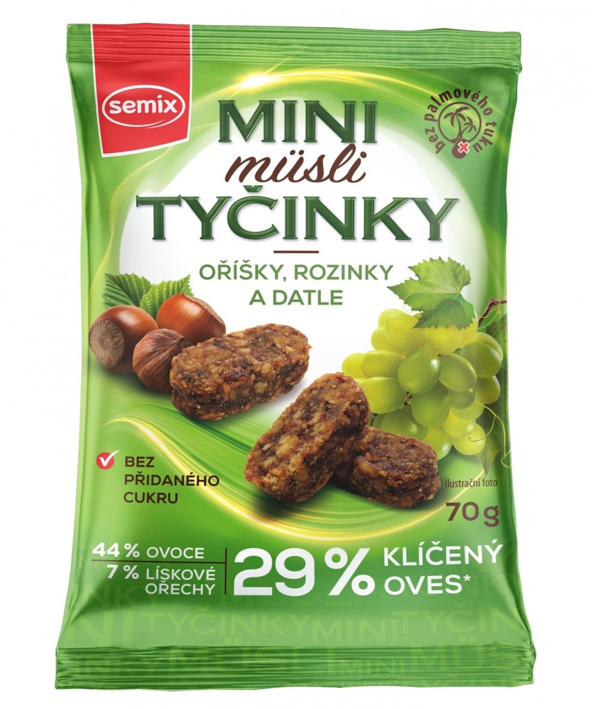 MINI MÜSLI TYČINKY S ORECHMI BEZ LEPKU 70 G, SEMIX 70 g SEMIX