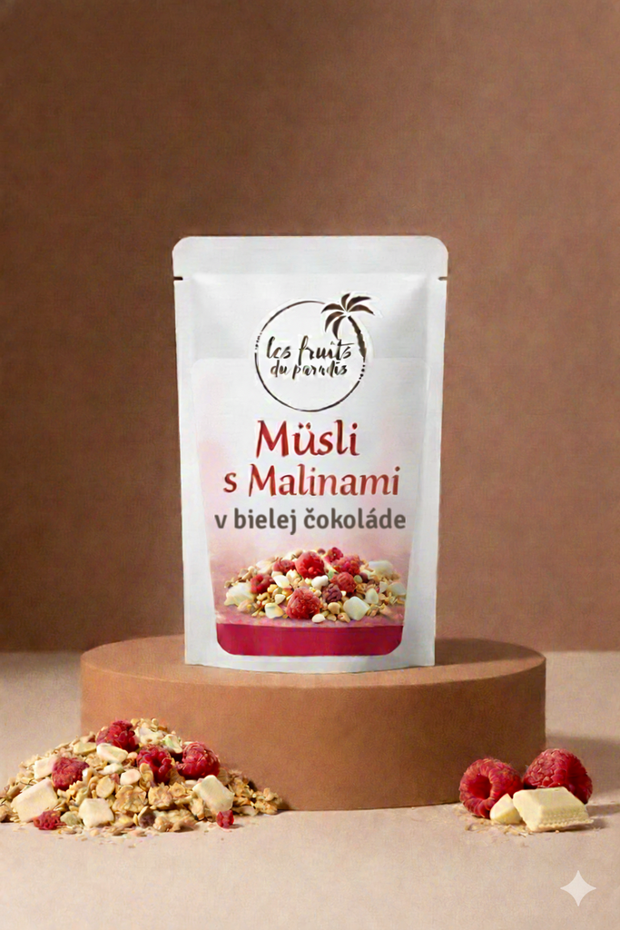 Müsli s malinami v bielej čokoláde 300 g LES FRUITS DU PARADIS