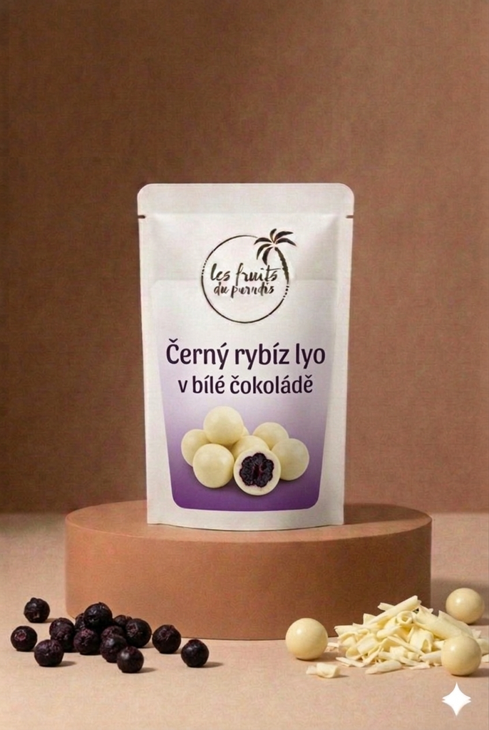 Lyo z čiernych ríbezlí v bielej čokoláde 200 g LES FRUITS DU PARADIS
