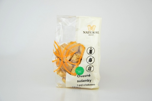 [NJ97993] Sušenky ovesné s goji a kokosem bez lepku, vajec a mléka - Natural 150g 150 g