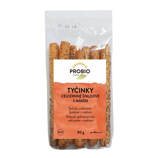 [910130] Celozrnné špaldové tyčinky s makom 80 g PROBIO