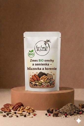 [00824-1] Zmes orechov a semien BIO - lanýž a korenie 300 g LES FRUITS DU PARADIS