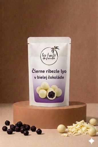 [00832-1] Lyo z čiernych ríbezlí v bielej čokoláde 200 g LES FRUITS DU PARADIS