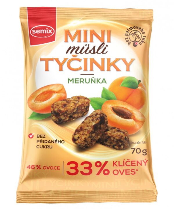 MINI MÜSLI TYČINKY S MARHUĽAMI  BEZ LEPKU70 G, SEMIX 70 g SEMIX