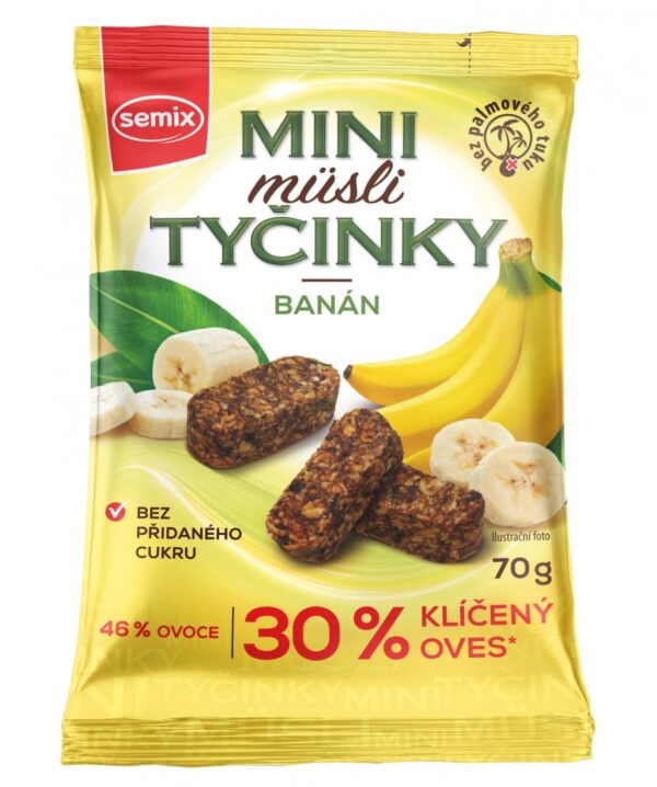 MINI MÜSLI TYČINKY S BEZLEPKOVÝMI BANÁNMI 70G, SEMIX 70 g SEMIX