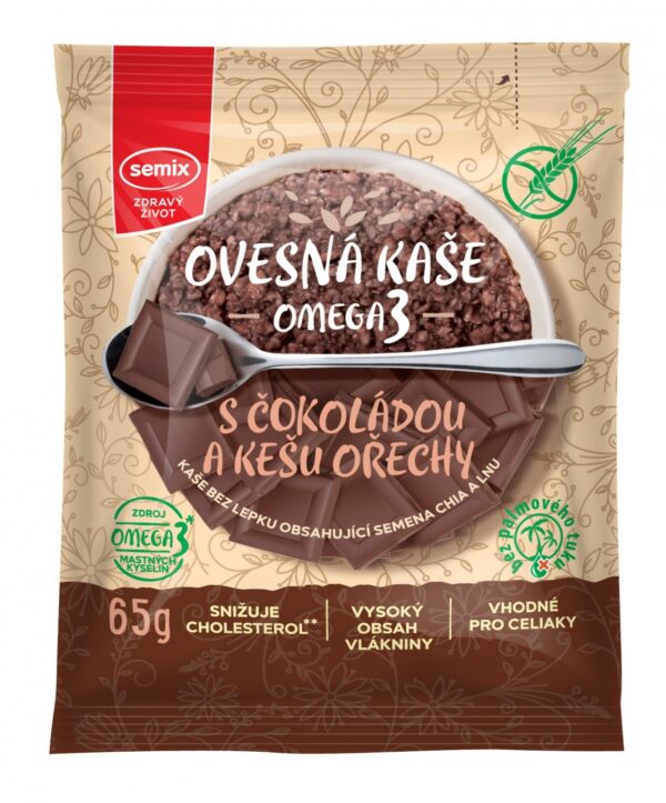 Ovsená kaša Omega3 s čokoládou a kešu orieškami 65 g SEMIX